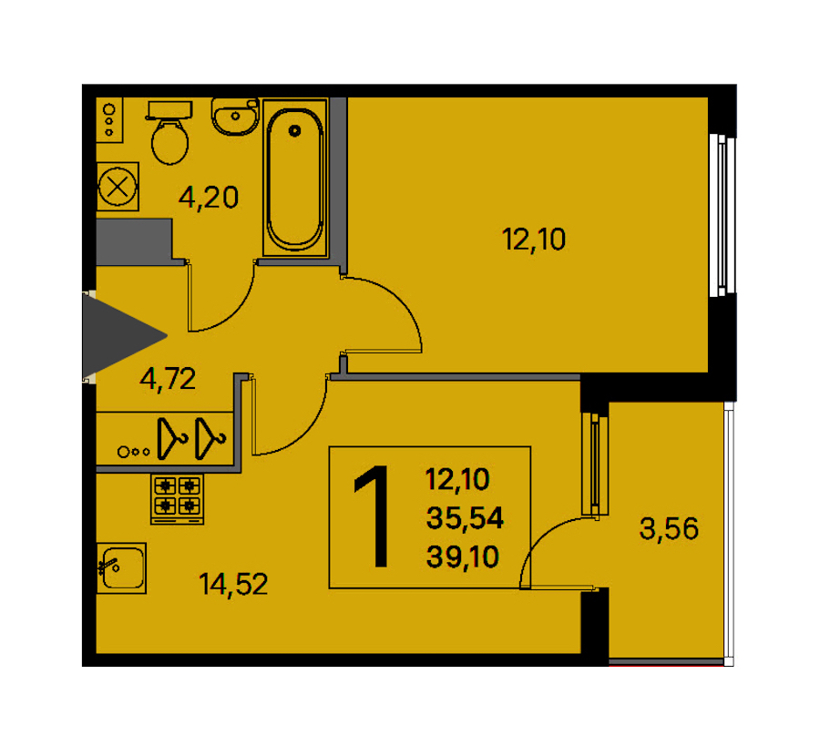 1-комнатная квартира 35.54 м², 4/4 эт., ЖК «Любоград в Стрельне»